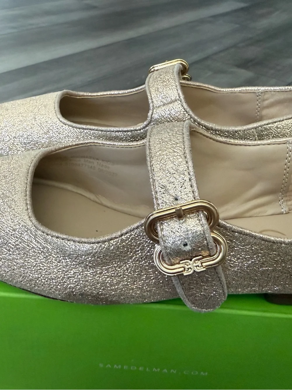 Sam Edelman Girls' Shimmery Gold Mary Jane Flat